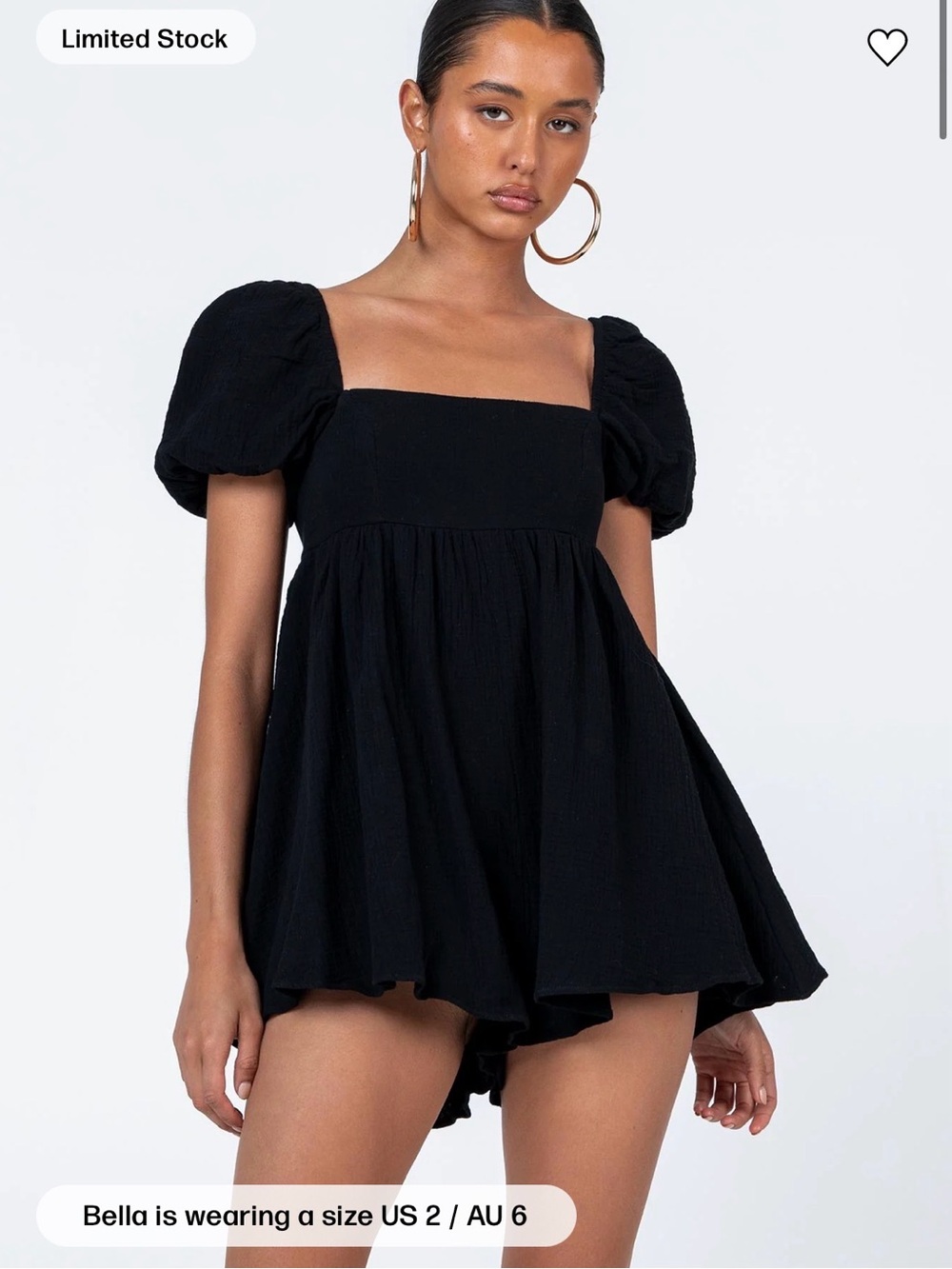 Princess Polly Black Puff Sleeve Babydoll Romper